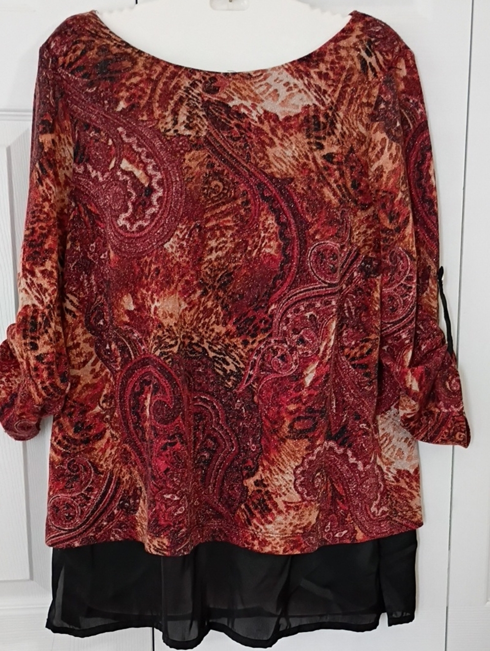 Dress Barn Red Paisley Layered Hem Top Size L